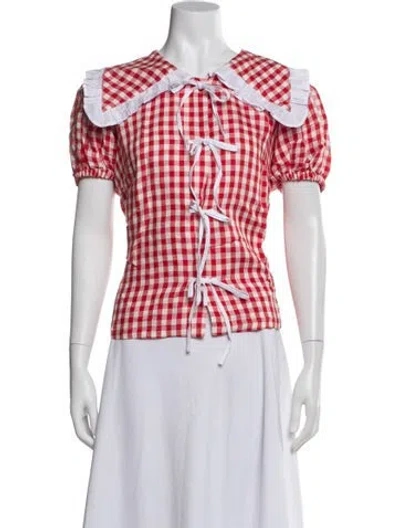 Pre-owned Sleeper Linen Plaid Print Blouse In Pink