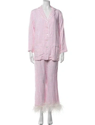 Pre-owned Sleeper Linen Plaid Print Lounge Set W/ Tags In Pink