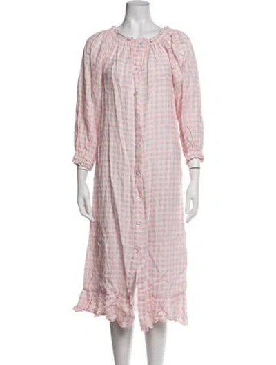 Pre-owned Sleeper Linen Plaid Print Nightgown In Pink
