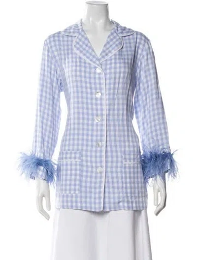 Pre-owned Sleeper Linen Plaid Print Pajamas In Blue