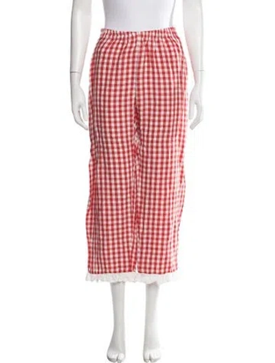 Pre-owned Sleeper Linen Plaid Print Pajamas In Red