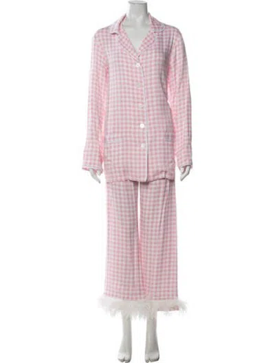 Pre-owned Sleeper Linen Plaid Print Pajamas W/ Tags In Pink