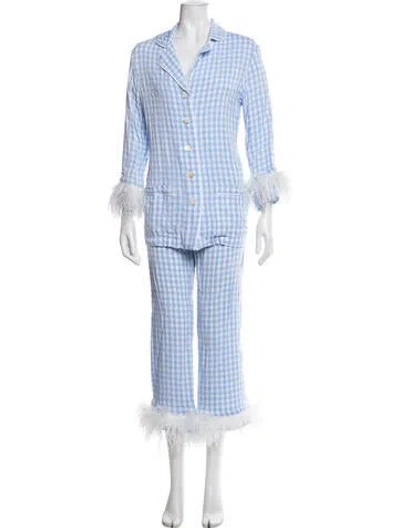 Pre-owned Sleeper Linen Plaid Print Set In Blue
