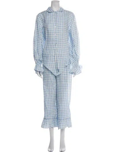 Pre-owned Sleeper Linen Plaid Print Set W/ Tags In Blue