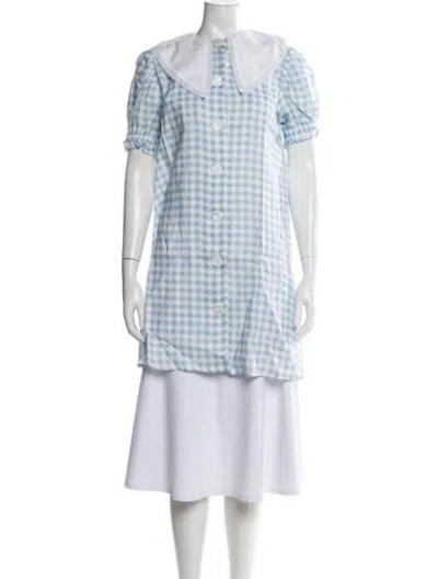 Pre-owned Sleeper Linen Plaid Print Tunic In Blue