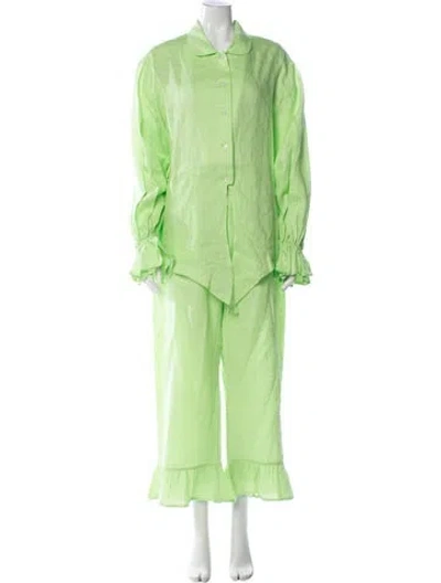 Pre-owned Sleeper Linen Pleated Accents Pajamas In Green