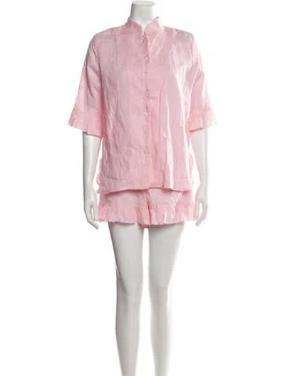 Pre-owned Sleeper Linen Pleated Accents Short Set In Pink