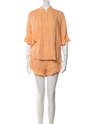 Pre-owned Sleeper Linen Ruffle Embellishment Pajamas In Orange