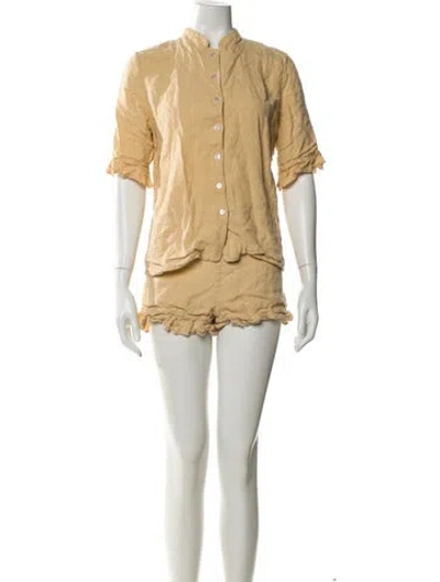 Pre-owned Sleeper Linen Ruffle Embellishment Pajamas In Yellow