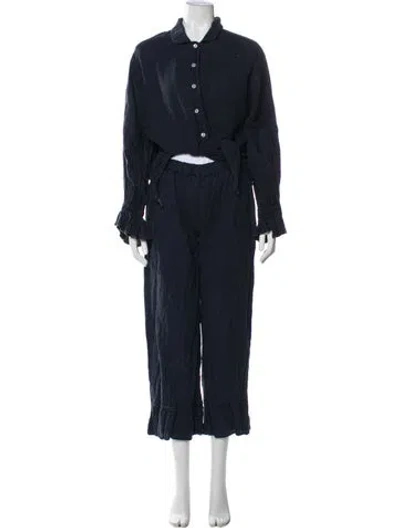 Pre-owned Sleeper Linen Ruffle Embellishment Pant Set In Blue