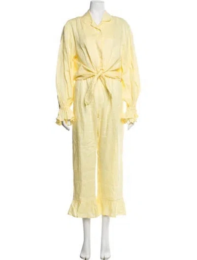 Pre-owned Sleeper Linen Ruffle Embellishment Set In Yellow