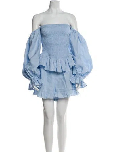 Pre-owned Sleeper Linen Ruffle Embellishment Short Set In Blue