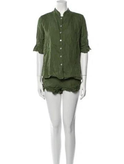 Pre-owned Sleeper Linen Ruffle Embellishment Short Set In Green