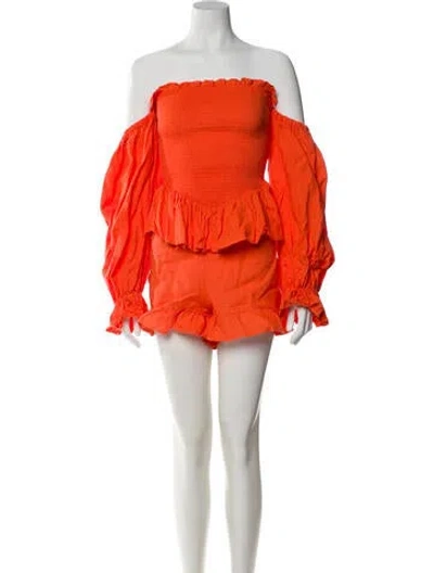 Pre-owned Sleeper Linen Ruffle Embellishment Short Set In Orange