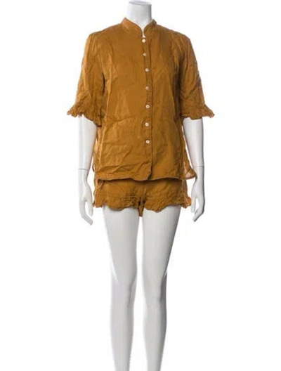 Pre-owned Sleeper Linen Ruffle Embellishment Short Set In Orange