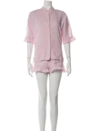 Pre-owned Sleeper Linen Ruffle Embellishment Short Set In Pink
