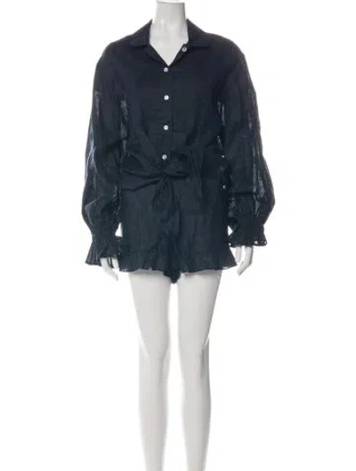 Pre-owned Sleeper Linen Ruffle Embellishment Short Set W/ Tags In Blue
