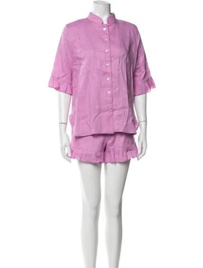 Pre-owned Sleeper Linen Ruffle Embellishment Short Set W/ Tags In Pink