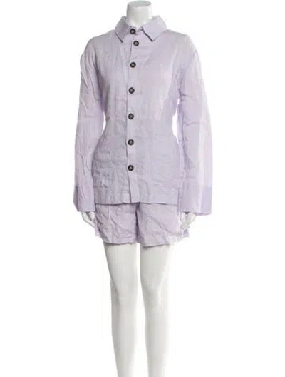 Pre-owned Sleeper Linen Ruffle Embellishment Short Set In White