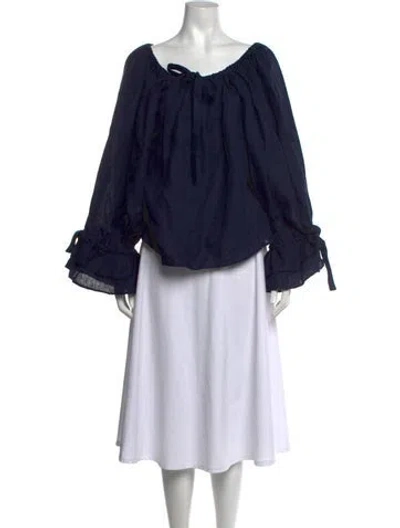 Pre-owned Sleeper Linen Scoop Neck Blouse W/ Tags In Blue