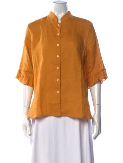 Pre-owned Sleeper Linen Short Sleeve Blouse In Orange