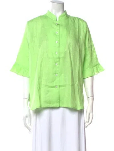 Pre-owned Sleeper Linen Short Sleeve Blouse W/ Tags In Green