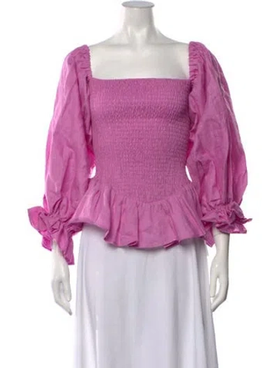 Pre-owned Sleeper Linen Square Neckline Blouse In Purple