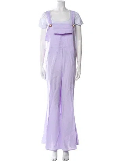 Pre-owned Sleeper Linen Square Neckline Jumpsuit In Purple