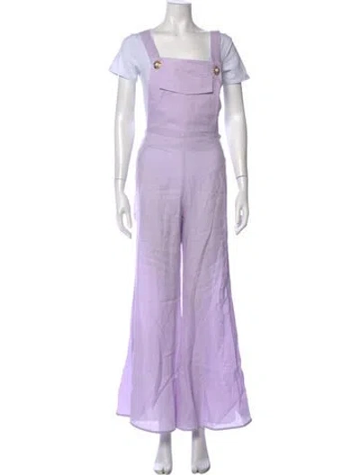 Pre-owned Sleeper Linen Square Neckline Jumpsuit W/ Tags In Purple