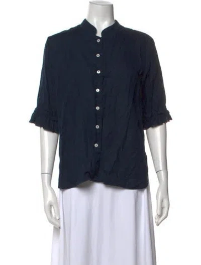 Pre-owned Sleeper Linen Three-quarter Sleeve Blouse In Blue