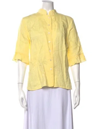 Pre-owned Sleeper Linen Three-quarter Sleeve Blouse In Yellow