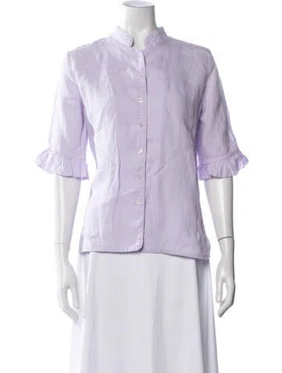 Pre-owned Sleeper Linen Three-quarter Sleeve Top In Purple
