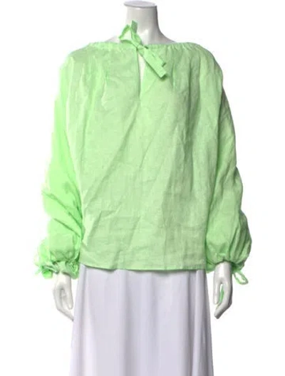 Pre-owned Sleeper Linen Tie Neck Blouse In Green