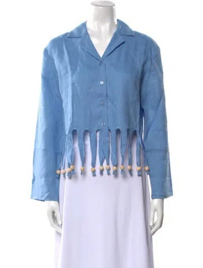 Pre-owned Sleeper Linen V-neck Button-up Top W/ Tags In Blue