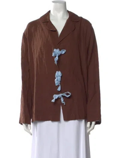 Pre-owned Sleeper Linen V-neck Top In Brown
