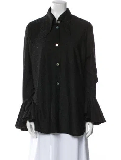 Pre-owned Sleeper Long Sleeve Button-up Top In Black