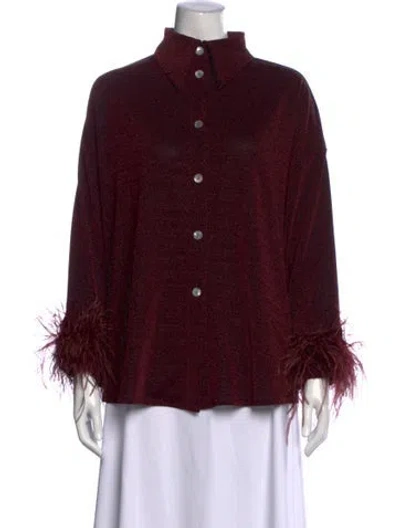 Pre-owned Sleeper Long Sleeve Button-up Top In Burgundy