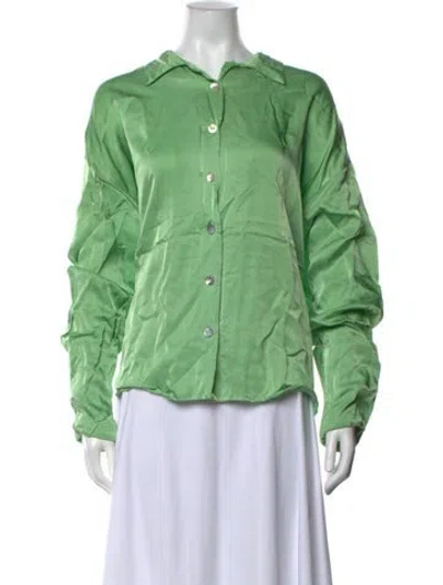 Pre-owned Sleeper Long Sleeve Button-up Top In Green