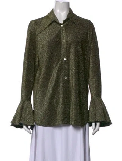 Pre-owned Sleeper Long Sleeve Button-up Top In Green