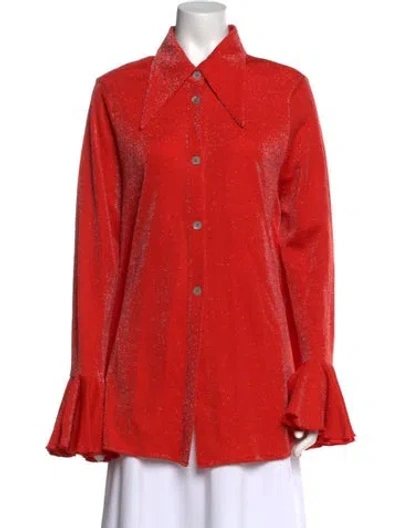 Pre-owned Sleeper Long Sleeve Button-up Top In Orange