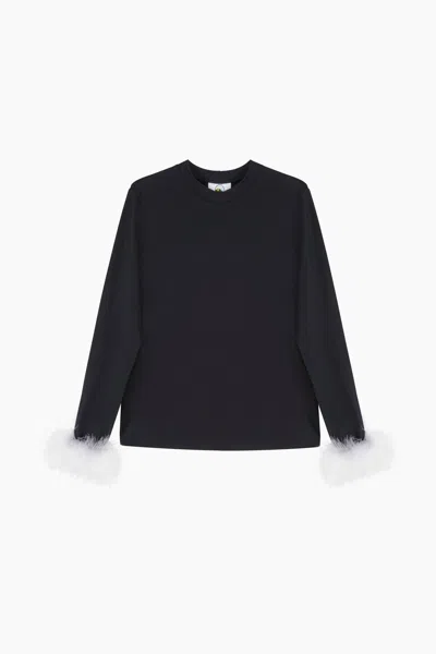 Sleeper Long Sleeve Stretch-cotton Jersey T-shirt With Detachable Feathers In Black