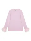 Sleeper Long Sleeve Stretch-cotton Jersey T-shirt With Detachable Feathers In Pink In Pink