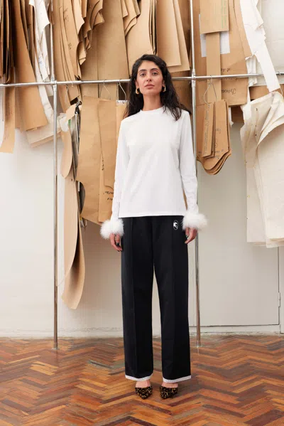 Sleeper Long Sleeve Stretch-cotton Jersey T-shirt With Detachable Feathers In White