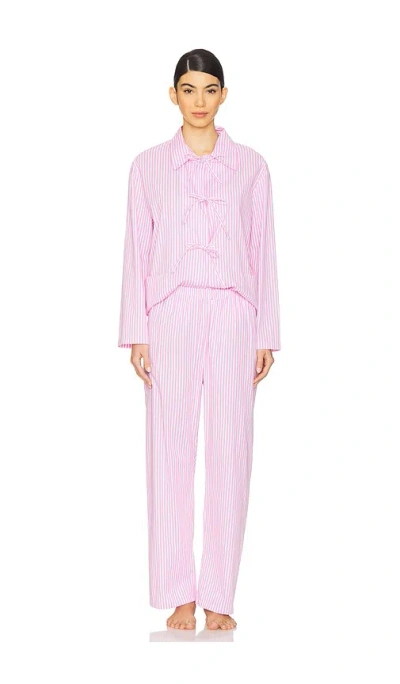 Sleeper Lycra Pajama Set In Striped Pink