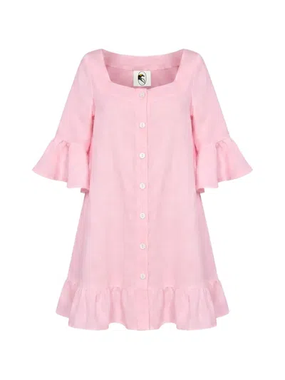 Sleeper Marseille Ruffled Linen Short Dress In Pink