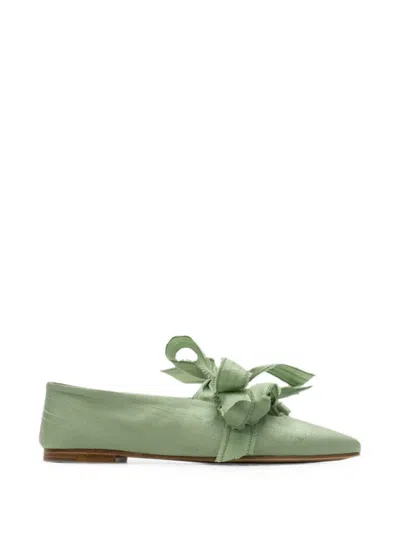 Sleeper Mille-feuille Bow-detail Silk Ballet Flats In Green