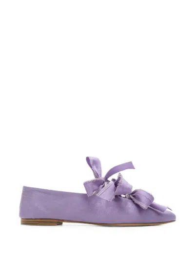 Sleeper Mille-feuille Bow-detail Silk Ballet Flats In Purple