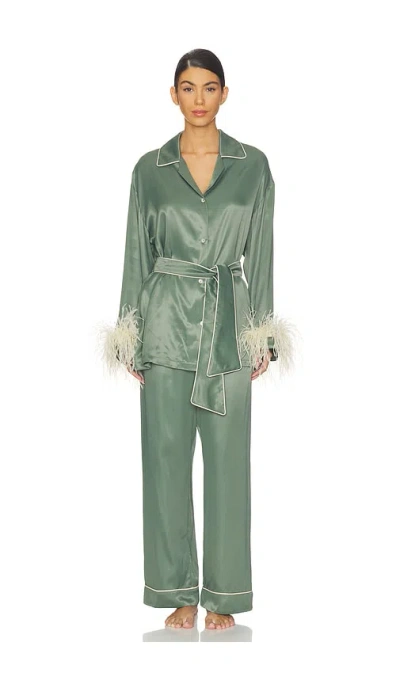 Sleeper Miss Cat Belted Set With Detachable Feathers In Green