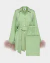 Sleeper Miss Cat Feather-trim Pajama Set In Green