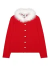 Sleeper Miss Kitty Cardigan With Detachable Feathers In Red In Red